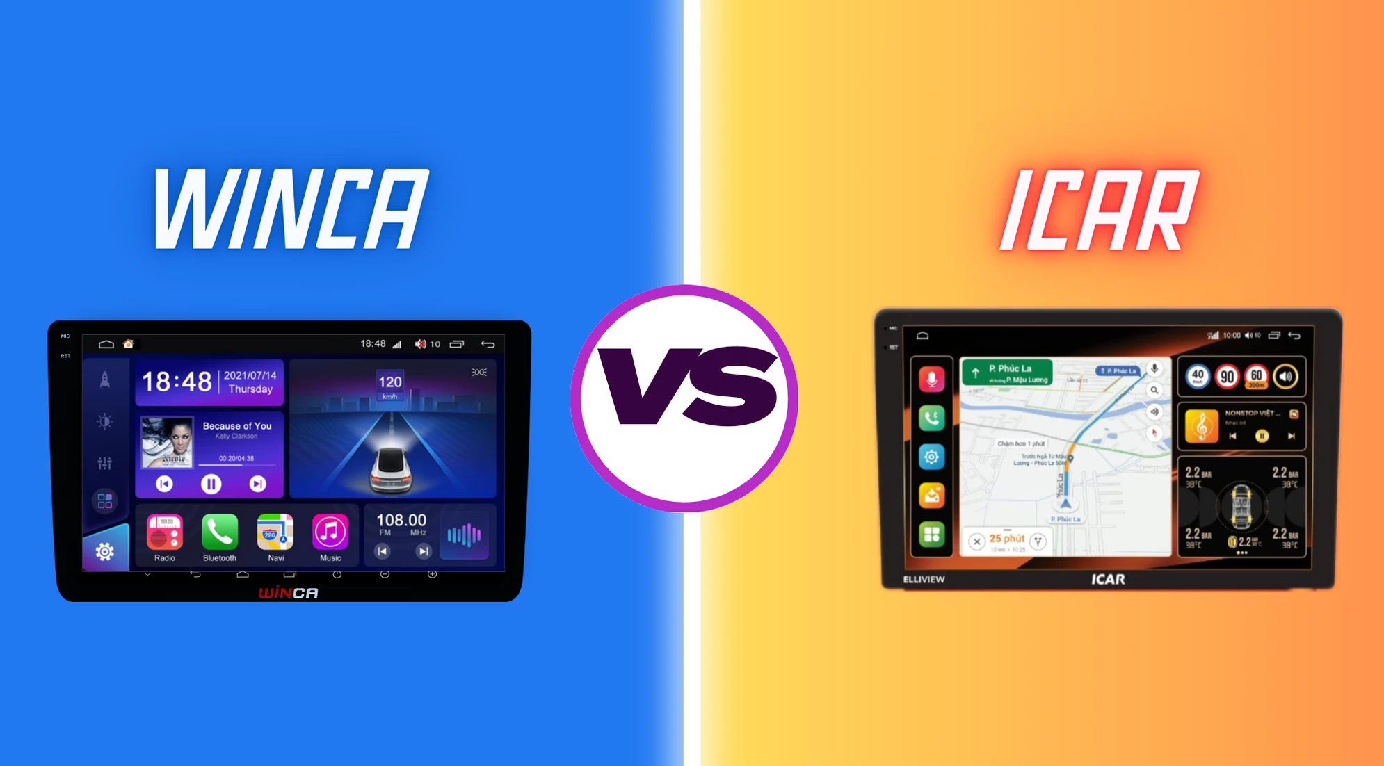 So sánh màn hình Android Winca và Icar qua góc nhìn của người lái